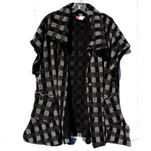 Women’s IC Collection by Connie K Cardigan Vest Black/Grey Plaid XXL